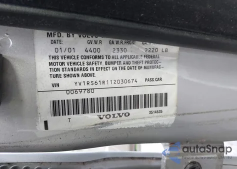 2001 Volvo S60 2.4 из США, поврежденный, VIN YV1RS61R112030674